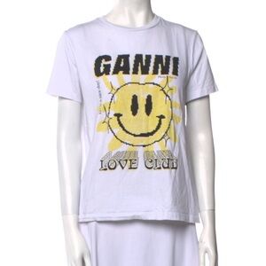Ganni White T-Shirt with Yellow Smiley Graphic